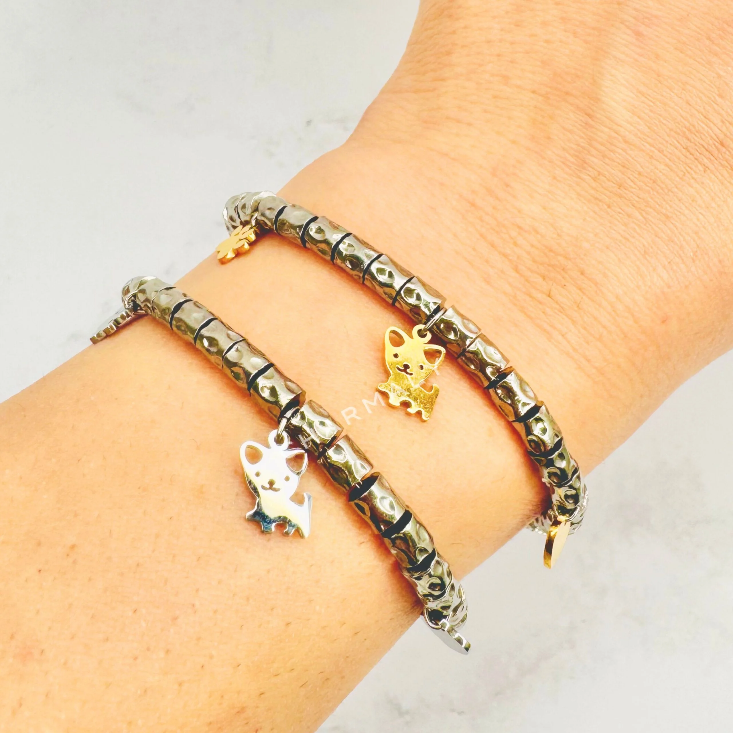 Chihuahua Bracelet Gold and Silver Worn